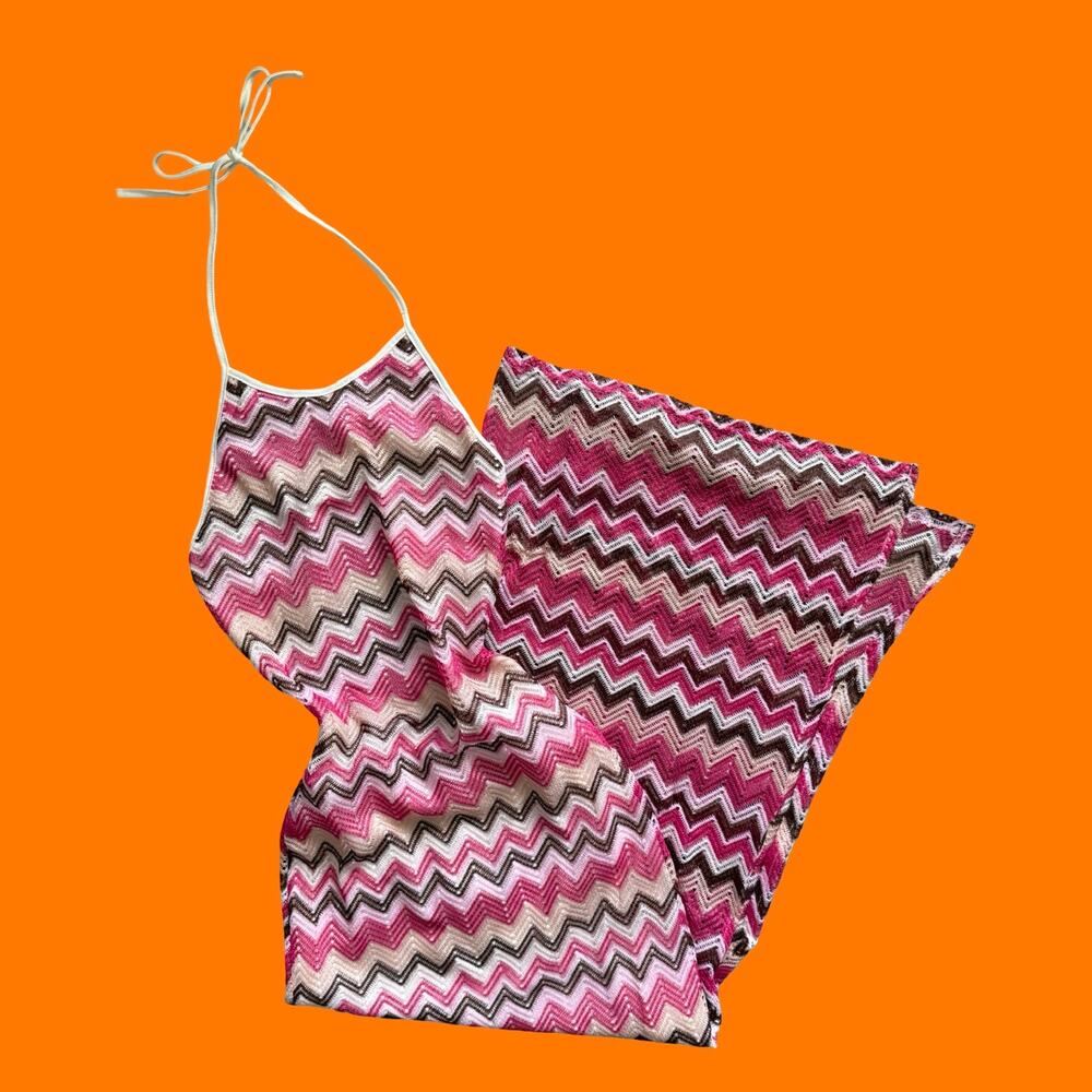 No Comment Chevron Crochet Open Back Maxi Dress Medium NWT